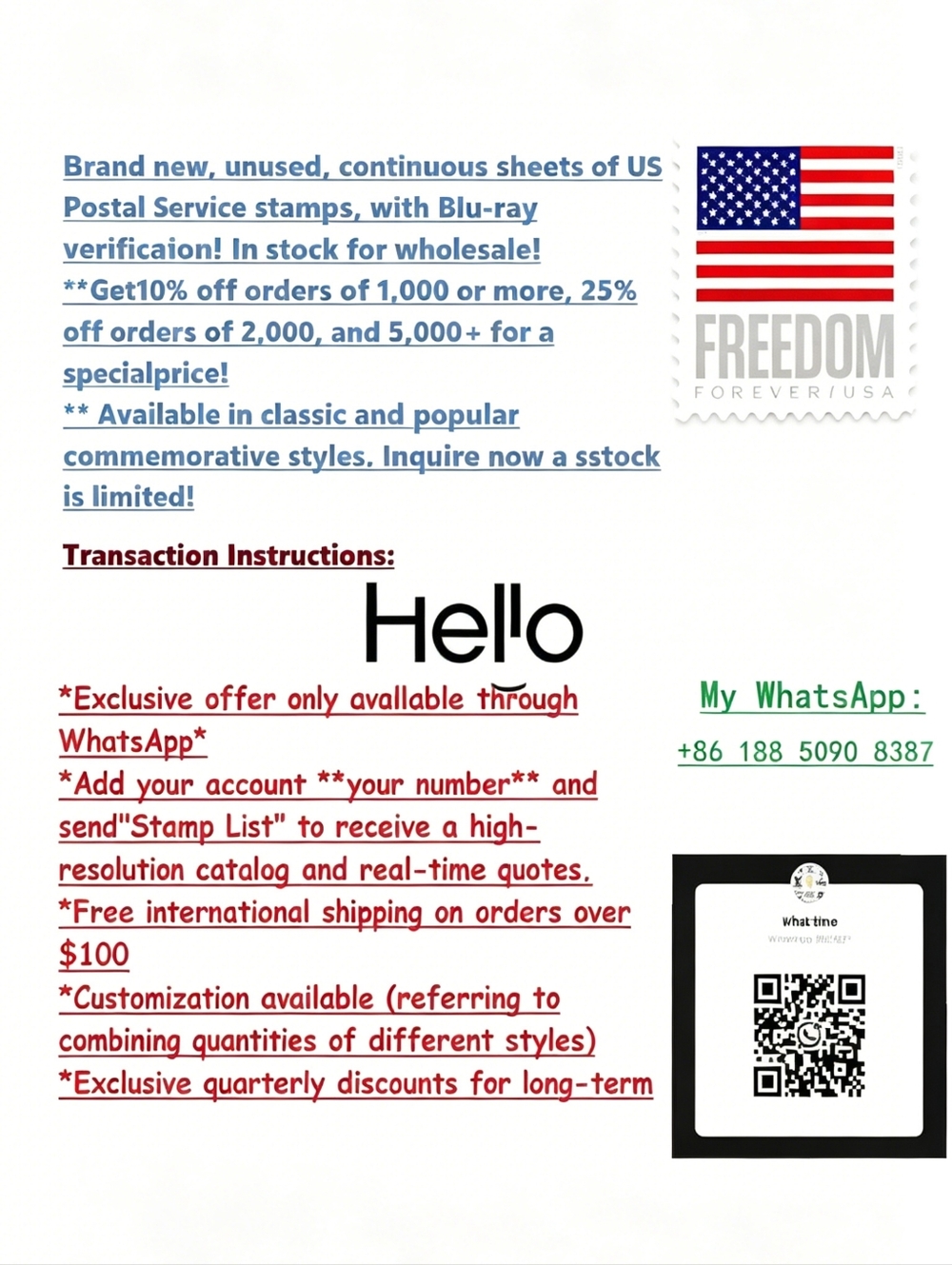 Forever Stamps 2022 Freedom Flag. 10 Roll Of 1000 - Picture 2 of 4